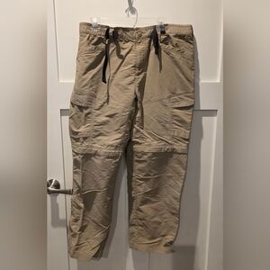 The North Face Mens Cargo Pants  Convertible Tan Zip Off Belted Shorts Outdoor L